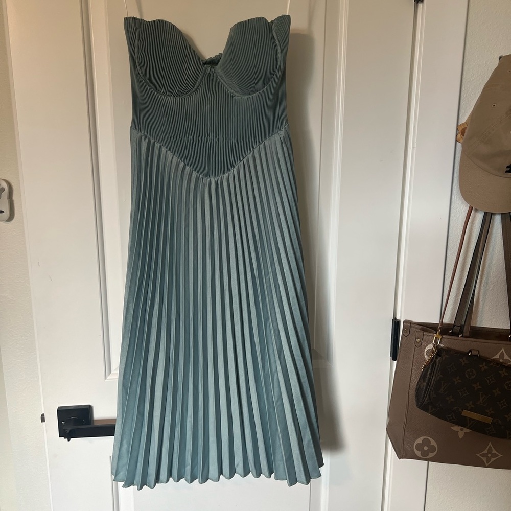 Hello Molly Blue Strapless Pleated Cocktail Dress